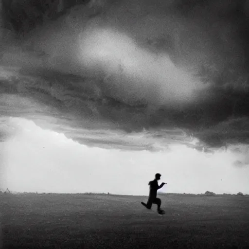 Prompt: a man running into the storm by Trent Parke, clean, detailed, Magnum photos