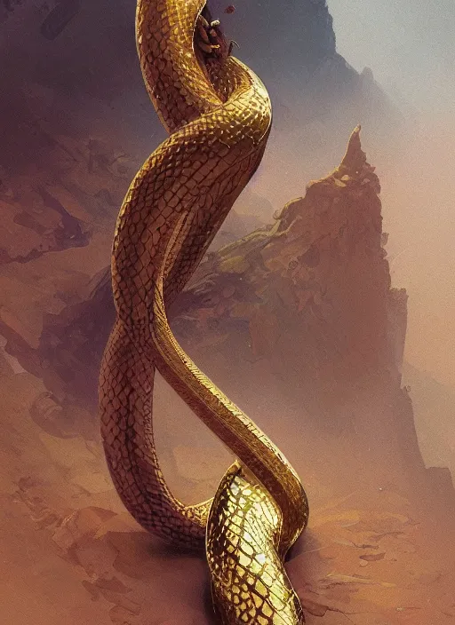 Image similar to a gold snake, highly detailed, digital painting, artstation, concept art, sharp focus, illustration, art by greg rutkowski and alphonse mucha