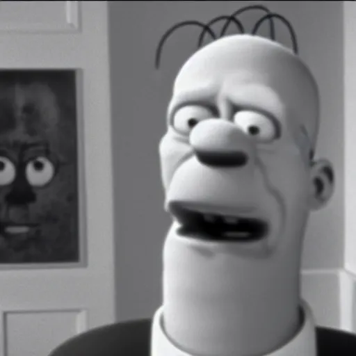 Prompt: a still of homer simpson in psycho
