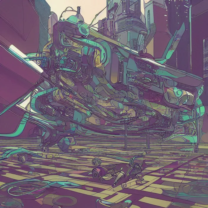 Image similar to cyberpunk mollusc mechs, flowing, bauhaus, aerodynamic, fast, flat art, digital art, hd, by moebius