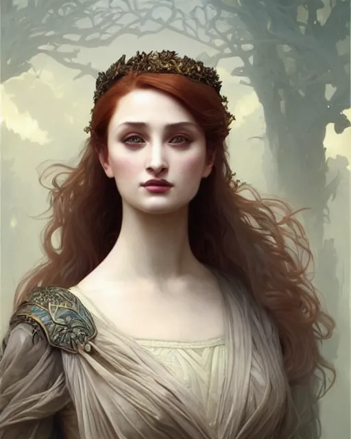 Prompt: sansa, intricate, elegant, highly detailed, digital painting, artstation, concept art, smooth, sharp focus, illustration, art by artgerm and greg rutkowski and alphonse mucha and william - adolphe bouguereau