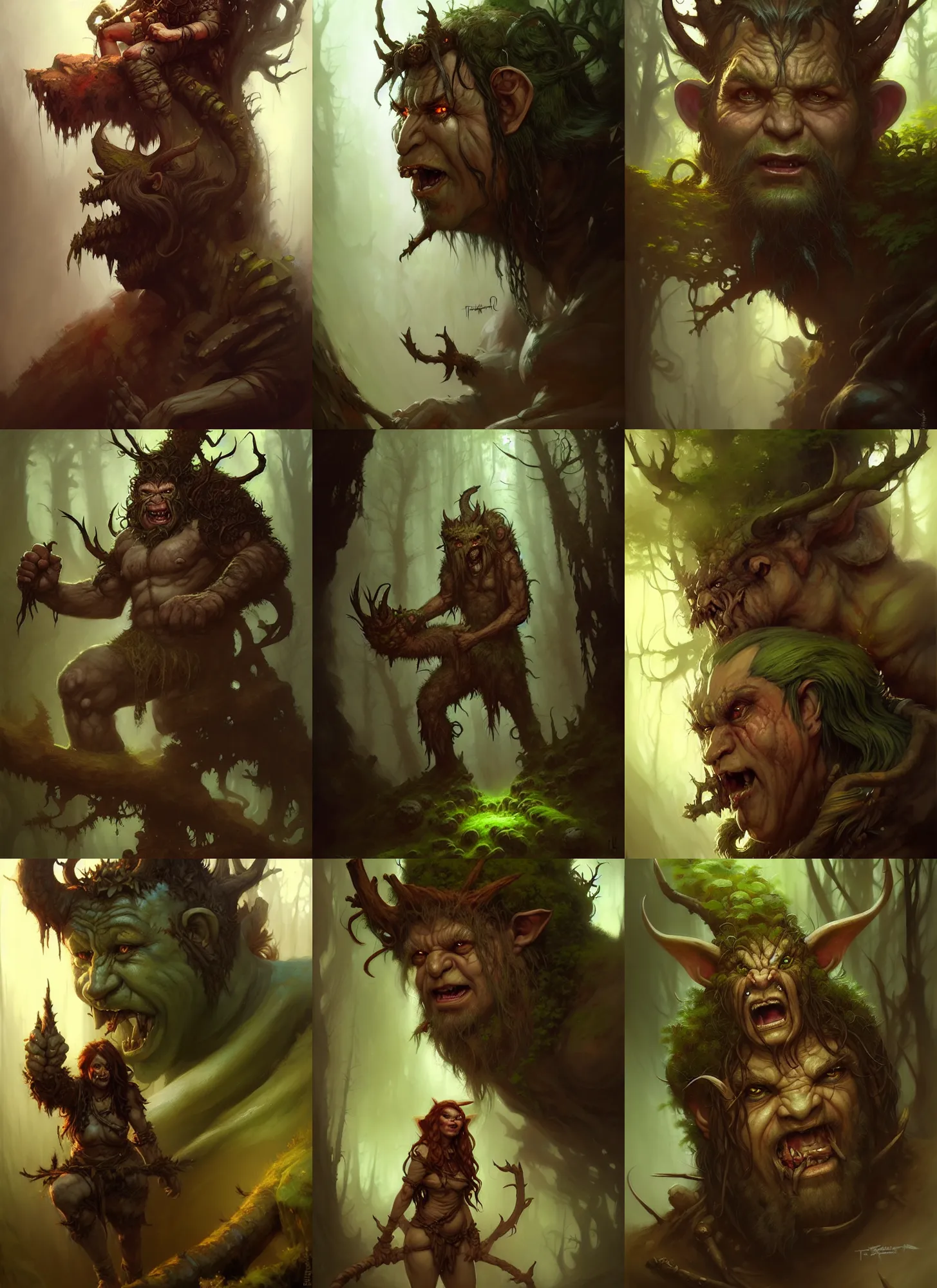 Prompt: a forest troll, aggressive, realistic, dnd character art portrait, dark fantasy art, matte fantasy painting, deviantart artstation, by jason felix by steve argyle by tyler jacobson by peter mohrbacher by paul hedley, cinema, bouguereau