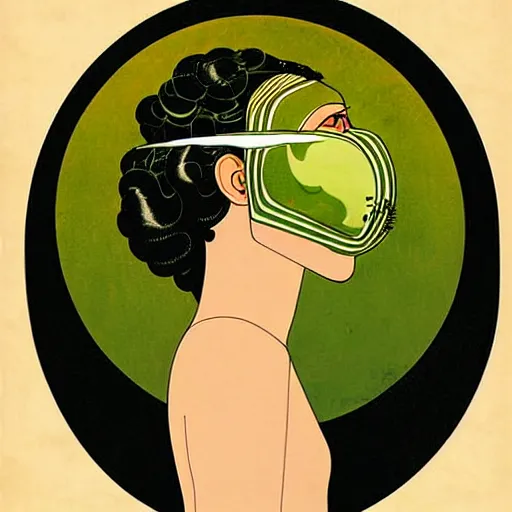 Image similar to Art in the style of Coles Phillips, Gaia, Mother Earth, side portrait, mask inside mask