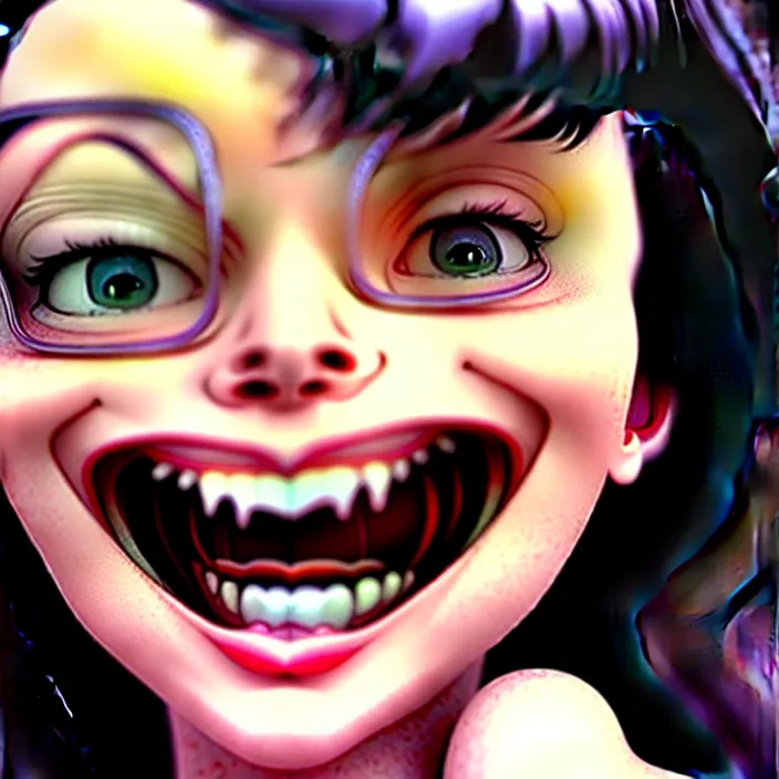 Image similar to portrait of the popular girl laughing at the viewer, by katsuhiro otomo, yoshitaka amano, nico tanigawa, and artgerm rendered with 3 d effect.