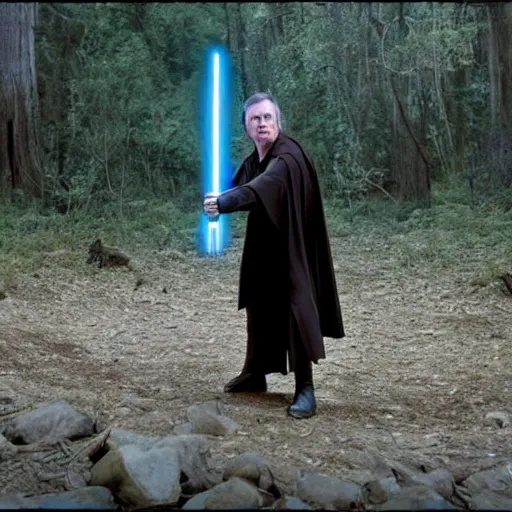 Image similar to brent spiner as a jedi master cinematic scene, wide angle, full body, 3 5 mm