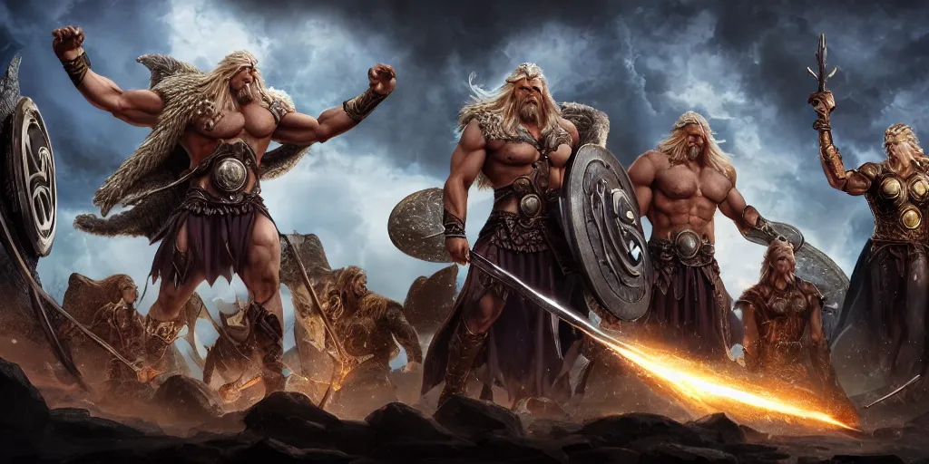 Prompt: a epic and fantasy concept art of ragnarok, zeus, thor, by tsuyoshi nagano, god of wars, aion, hyperdetailed, 8 k realistic, symmetrical, wallpaper, long shot, frostbite 3 engine, cryengine, dof, trending on artstation, digital art,