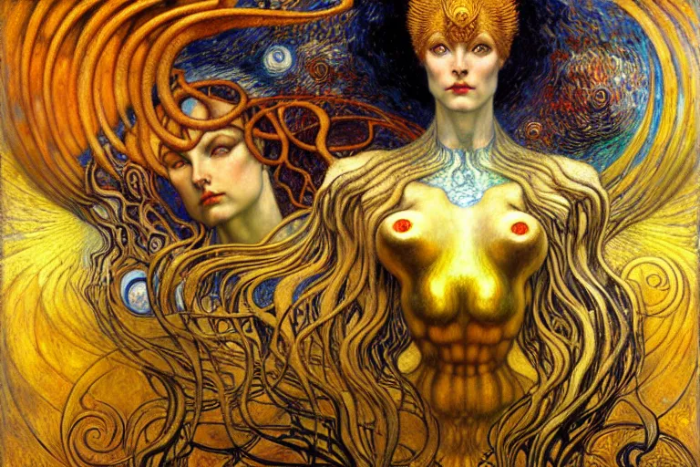 Image similar to Divine Chaos Engine by Karol Bak, Jean Delville, William Blake, Gustav Klimt, and Vincent Van Gogh, symbolist, visionary