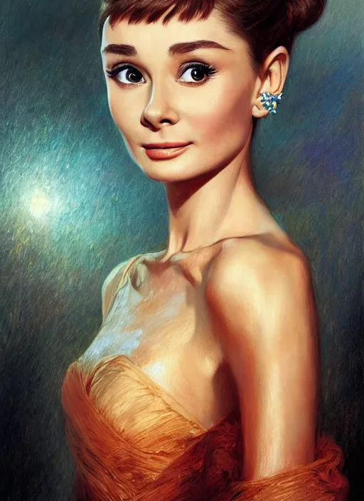 Prompt: beautiful portrait of 2 5 - year - old audrey hepburn as james bond, digital art by eugene de blaas and ross tran, vibrant color scheme, intricately detailed, in the style of romanticism, cinematic, artstation, greg rutkowski