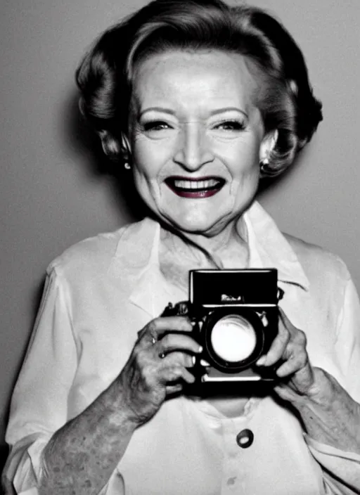 Image similar to a grainy film photo of Betty White, Kodak Brownie Camera