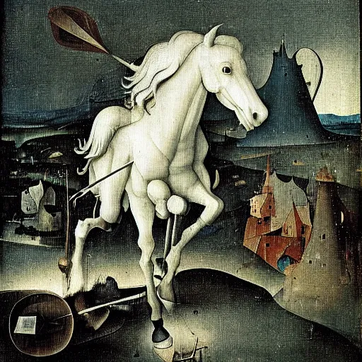 Image similar to white horse at night by hieronymus bosch