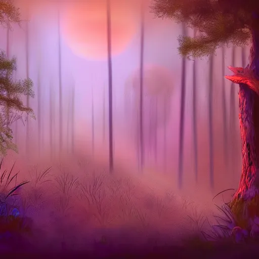 Prompt: the last sunset in the forest of dreams, 8k resolution, digital art, trending on art station