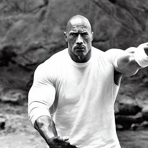 Image similar to film still of dwayne johnson as ip man, pose wing chun style