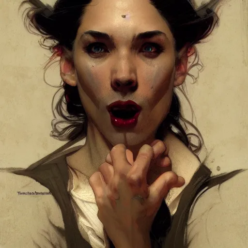 Image similar to portrait of a vampire by Stanley Artgerm Lau , greg rutkowski, thomas kindkade, alphonse mucha, loish, norman rockwell. Trending on artstation rule of thirds detailed illustration hd 4k