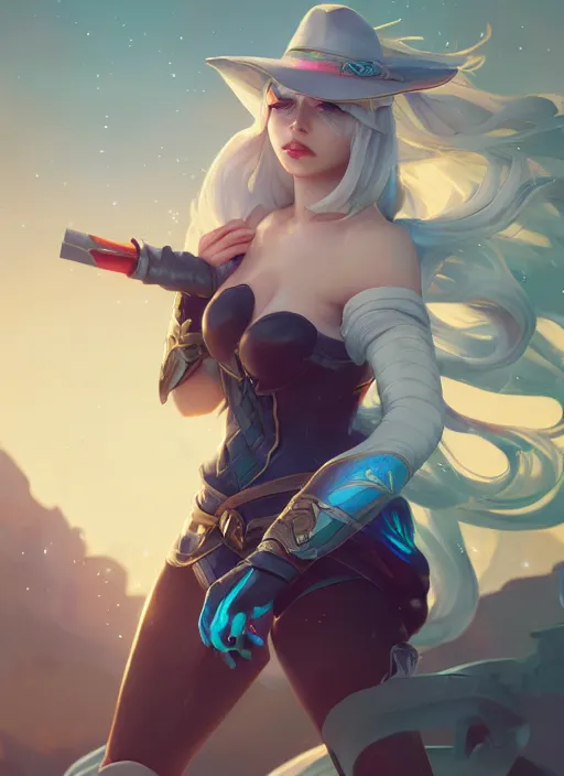 Image similar to ashe, league of legends splash art, path traced, octane render, highly detailed, high quality, digital painting, hd, alena aenami, lilia alvarado, shinji aramaki, karol bak, alphonse mucha, tom bagshaw