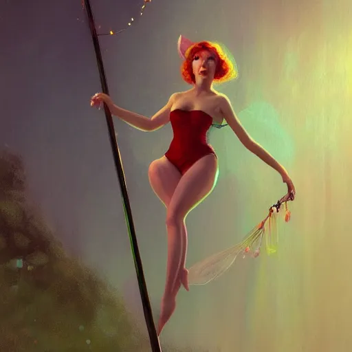 Image similar to A beautiful pole-dancing fairie, cinematic lighting, soft bokeh, fantasy, modern, colourful, highly detailed, digital painting, artstation, deviantart, concept art, sharp focus, illustration, by Edward Hopper and Rene Magritte