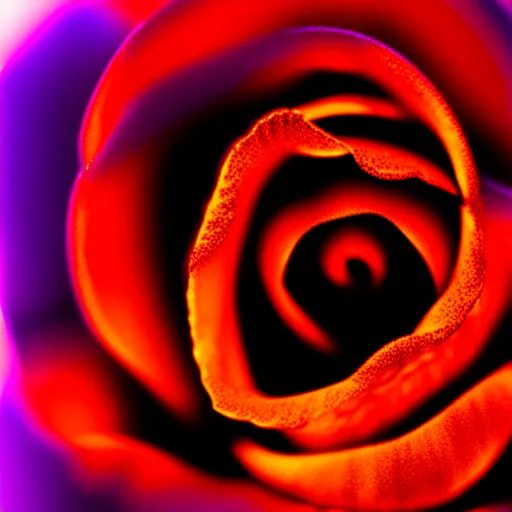 Image similar to award - winning macro of a beautiful black rose made of glowing molten magma