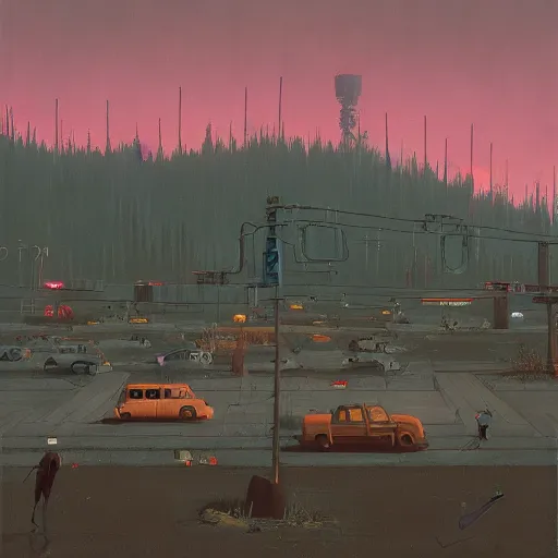 Image similar to post modern hellscape by Simon Stalenhag