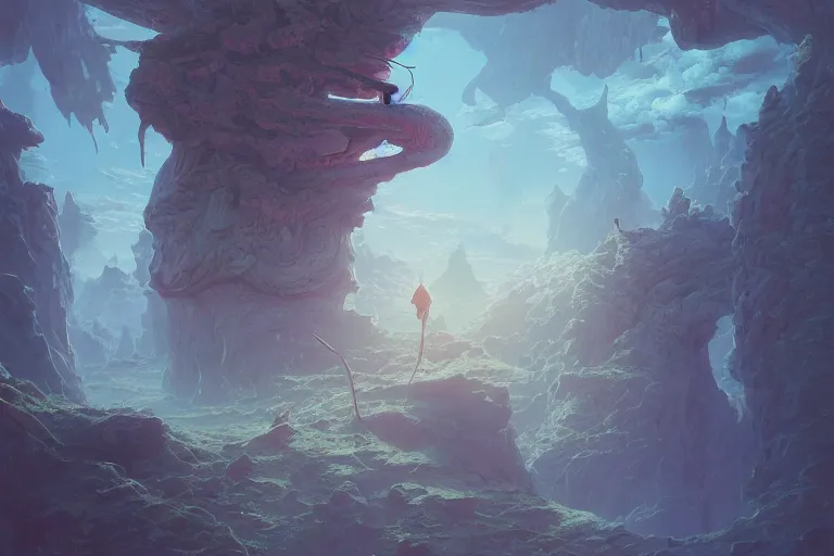 Image similar to a strange, fantastical dreamscape | | organic painting by jakub gazmercik, makoto shinkai, max masnyy, jakub gazmercik, beeple, patrick faulwetter, heavenlydaemonic, and mc escher, surrealism, trending on artstation