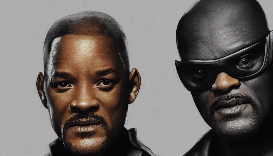 Prompt: will smith is nick fury, grey background, hyperdetailed, artstation, cgsociety, 8 k