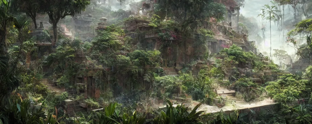 Prompt: beautiful!!!!!!!!!!!! garden at the top of a babylonian ziggurat, eden, jungle, greg rutkowski, chris tulloch mccabe, valentina remenar, asher duran, digital art, concept art, trending on artstation, highly detailed