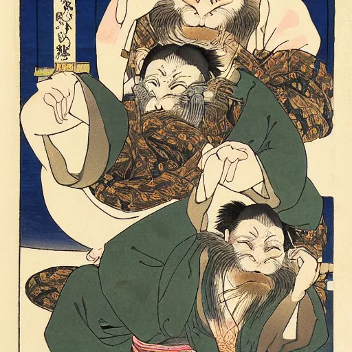 Prompt: three wise monkeys by hokusai