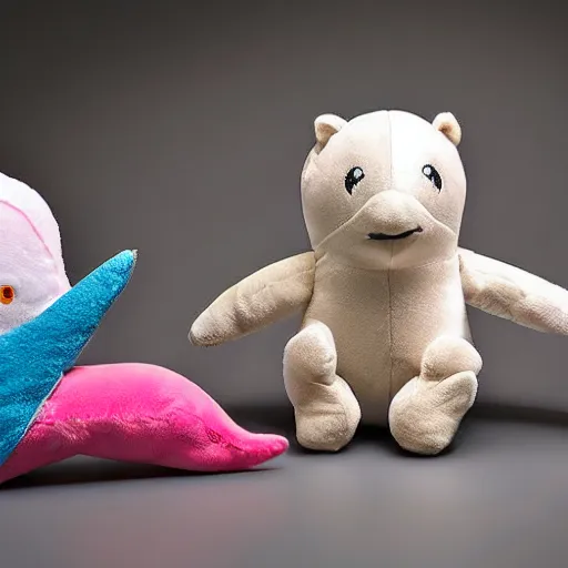 Image similar to a happy dolphin, plush doll, 8 k, studio lighting