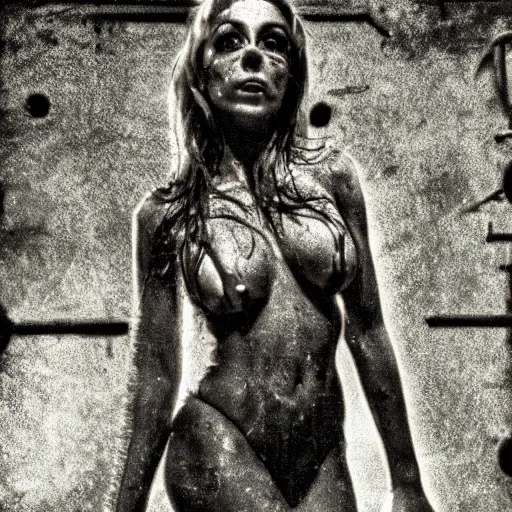 Prompt: close portrait of bikini model in Victorian era boiler room during black plague, influenced by brothers quay, coal dust, lomo