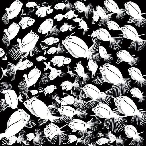 Prompt: vector image of fish, black and white, transparent background,