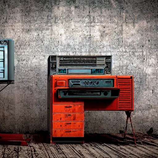 Image similar to old rusty sci - fi computer lab abandonned - vintage colors