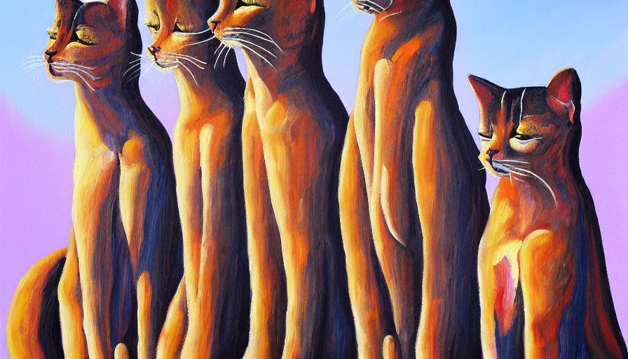 Prompt: acrylic painting of really tall cats by elizabeth warren bushel, thick brush strokes and visible paint layers