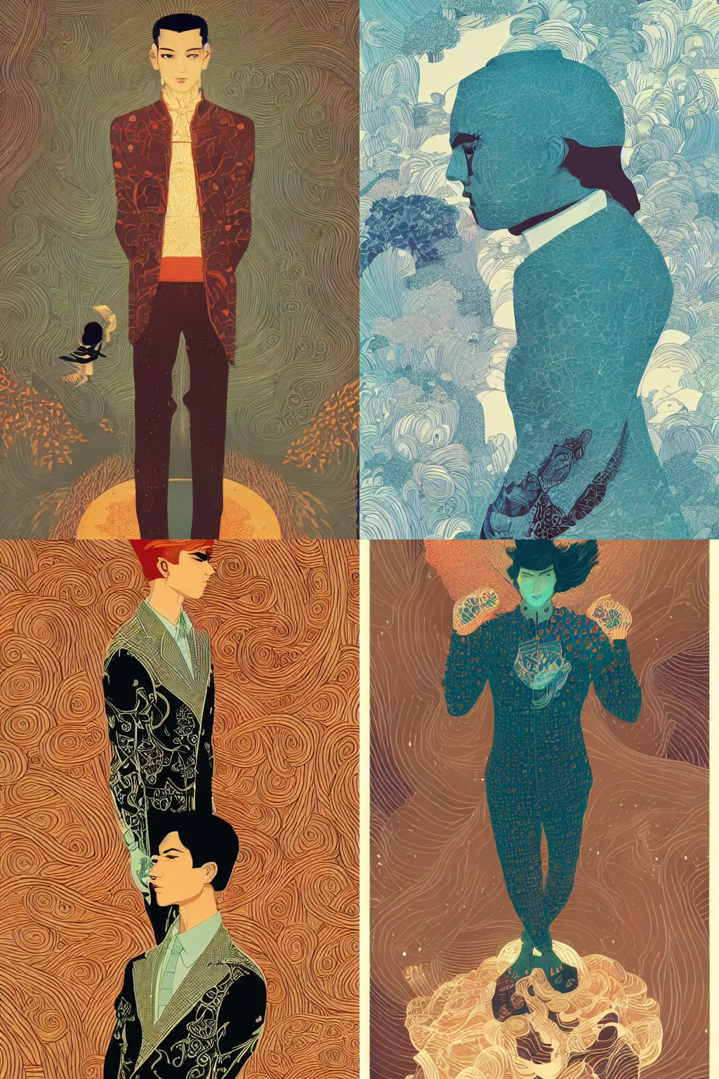 Prompt: male character art by victo ngai