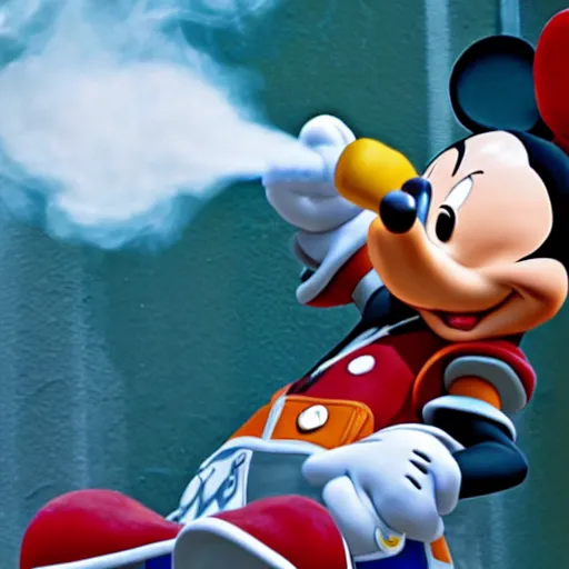 Image similar to sora from kingdom hearts exhaling a large smoke cloud from his mickey mouse bong, award winning candid photography