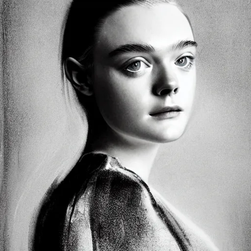 Image similar to A masterpiece head and shoulders portrait of Elle Fanning by James Hoff