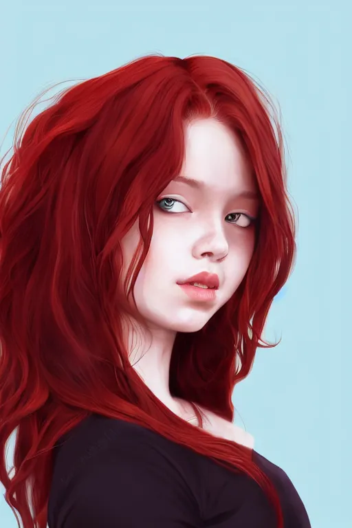 Image similar to girl with medium length red hair. black shirt. looking away! centered median photoshop filter cutout vector behance hd artgerm jesper ejsing!