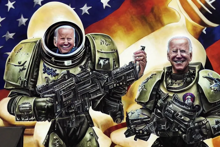 Image similar to joe biden in space marine armor