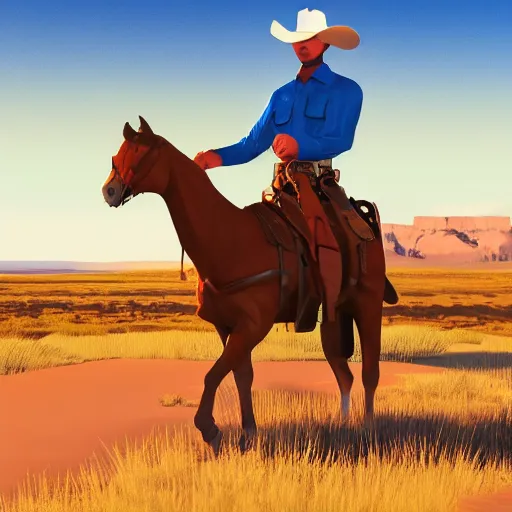 Image similar to cowboy on the range, beautiful New Mexico landscape, Art Deco, cel-shaded, unity, 8k, 4k