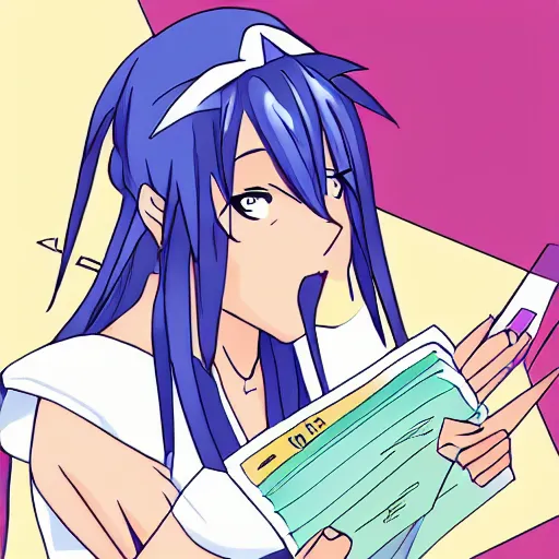 Image similar to Goddess Aqua struggling to do her taxes, trending on pixiv