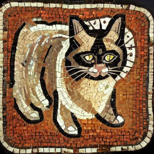 Prompt: a cat roman mosaic