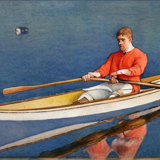 Prompt: a rower on a sunny day, by carl larsson, highly detailed, 4 k,