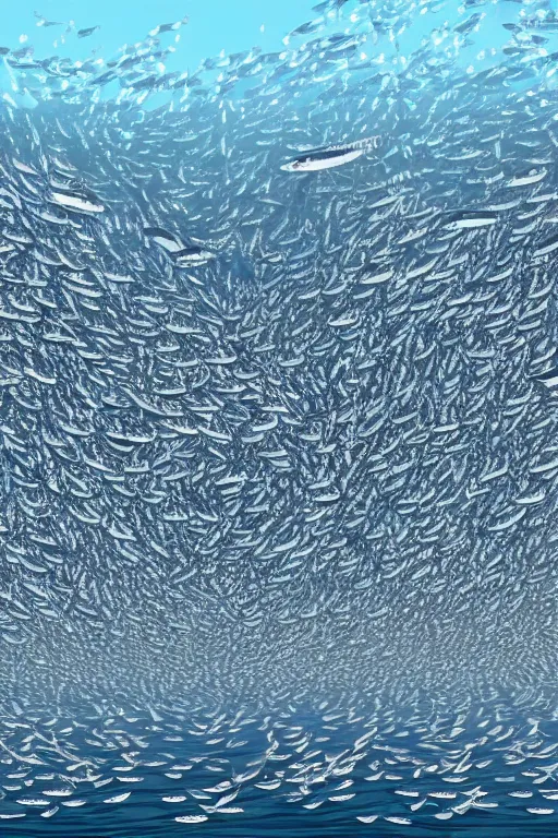Prompt: a beautiful vector graphic illustration of a school of mackerel, 8 k, frostbite 3 engine, cryengine, dof, trending on artstation, digital art by robert gibbings, crepuscular ray