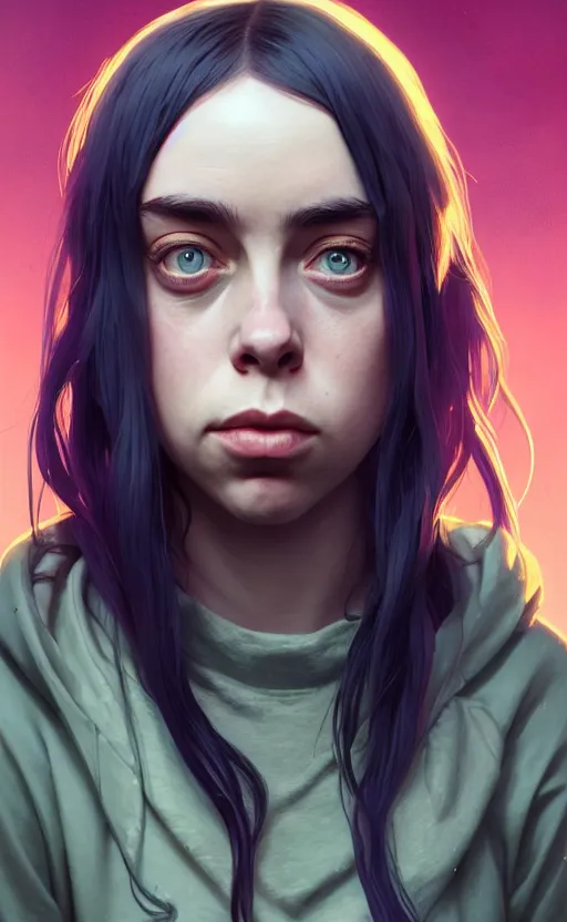 Image similar to highly detailed portrait billie eilish in gta v, stephen bliss, unreal engine, fantasy art by greg rutkowski, loish, rhads, ferdinand knab, makoto shinkai and lois van baarle, ilya kuvshinov, rossdraws, tom bagshaw, global illumination, radiant light, detailed and intricate environment