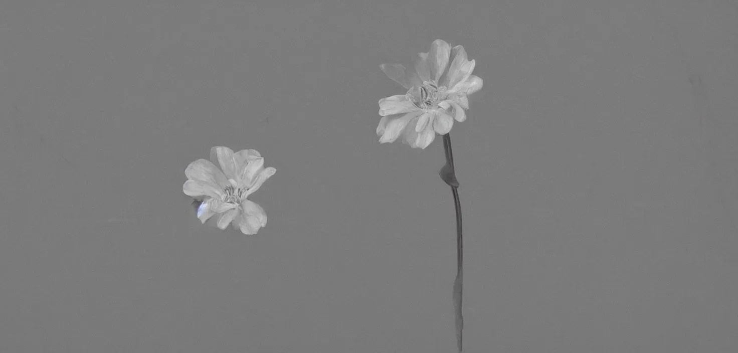 Prompt: A neglected flower, realism representation, beautiful idyllic, minimal shading, idealised, transparent wash, mirror glazed, haloed edges, high contrast