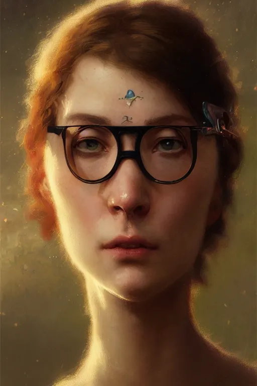 Image similar to a face portrait of geek girl, high detail, cleary see face, by gaston bussiere, bussiere rutkowski andreas rocha, bayard wu, greg rutkowski, odd nerdrum, maxim verehin, dan dos santos, masterpiece, sharp focus, cinematic lightning