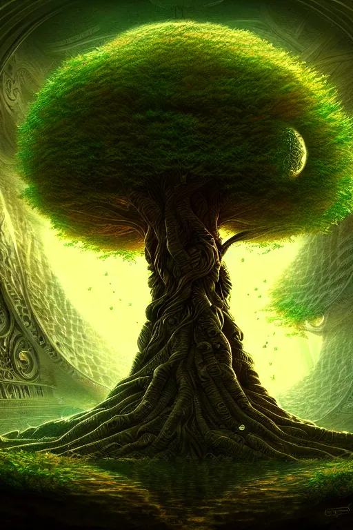 Prompt: tree of life, future, time travel, illustration, high quality, details, intricate, atmosphere, highly detailed, cinematic, digital painting, deviantart, cinematic, concept art