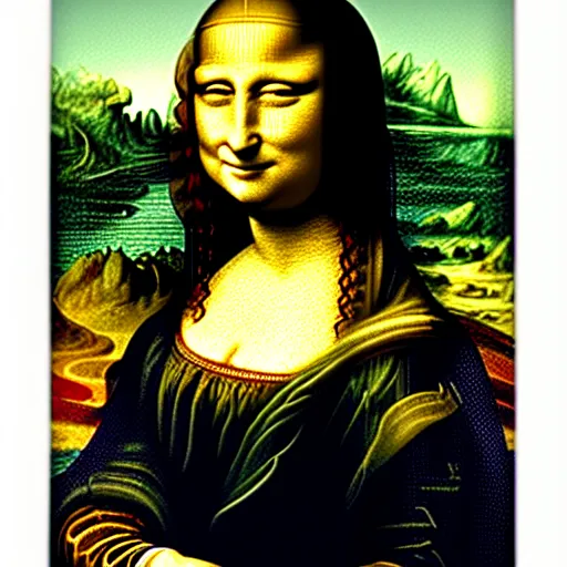 Image similar to the mona lisa with deepdream effect using vgg 1 6 network trained on imagenet