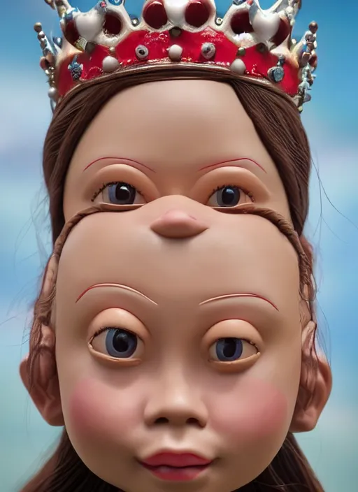 Image similar to closeup face profile portrait of tin toy greta thunberg as a bikini model princess wearing a crown eating cakes, depth of field, zeiss lens, detailed, symmetrical, centered, fashion photoshoot, by nicoletta ceccoli, mark ryden, lostfish, breathtaking, 8 k resolution, extremely detailed, beautiful, establishing shot, artistic, hyperrealistic, octane render