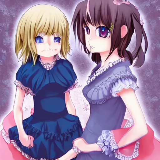 Image similar to a serious stare down between two beautiful maids standing face to face, detailed anime art