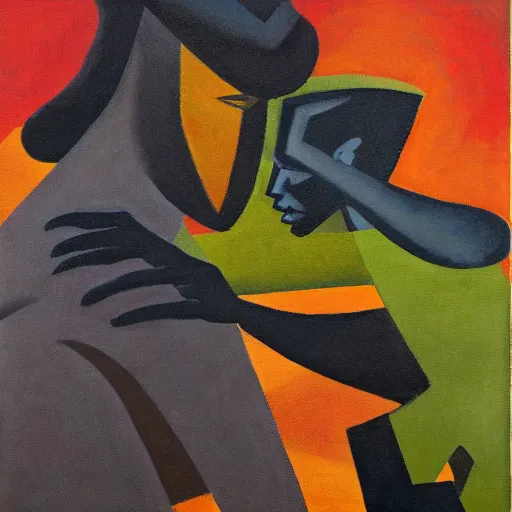 Prompt: oil on masonite painting by aaron douglas