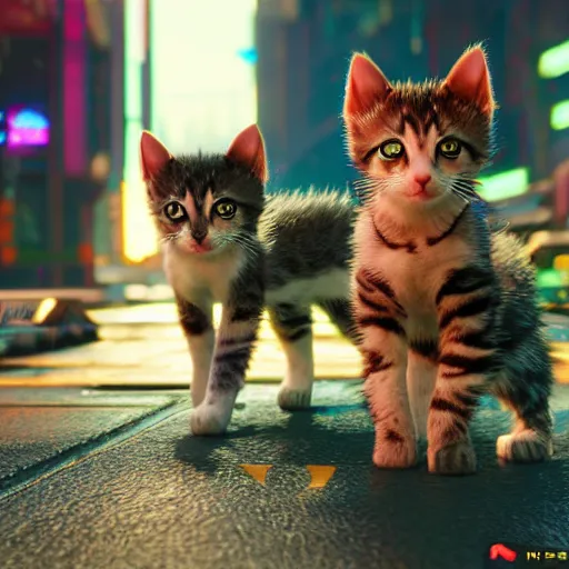 Prompt: kittens in cyberpunk 2 0 7 7 8 k resolution hyperdetailed photorealism hdr extremely high quality award winning