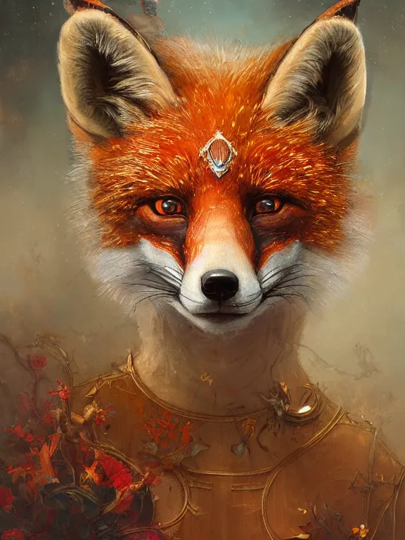 Image similar to a ultradetailed beautiful painting of a close view of an intricate wooden mask of a fox with wonderful colors, concept art, high resolution 4 k, by tom bagshaw, greg rutkowski, charli bowater and artgeem